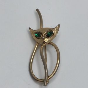VTG Emmons Sophisticated Cat Pin Brooch With Emerald Eyes